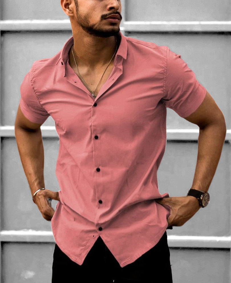 Urban Peach Stretchable Solid Half Sleeves Shirt