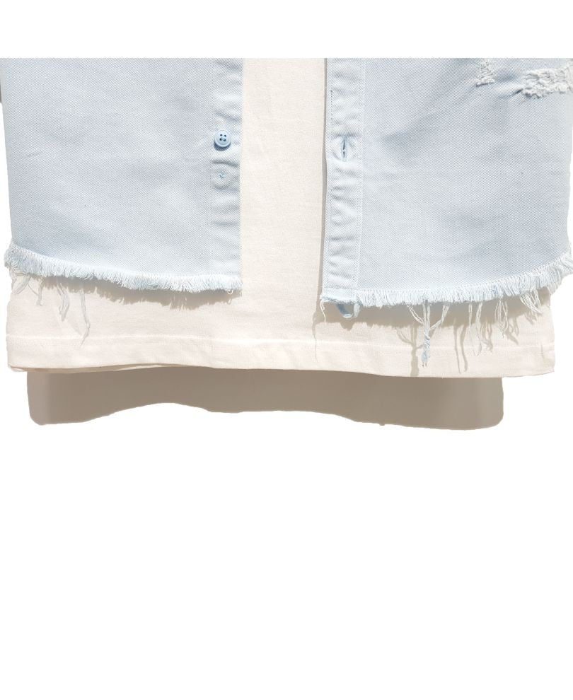 Light Blue Ripped Denim Casual Shirt