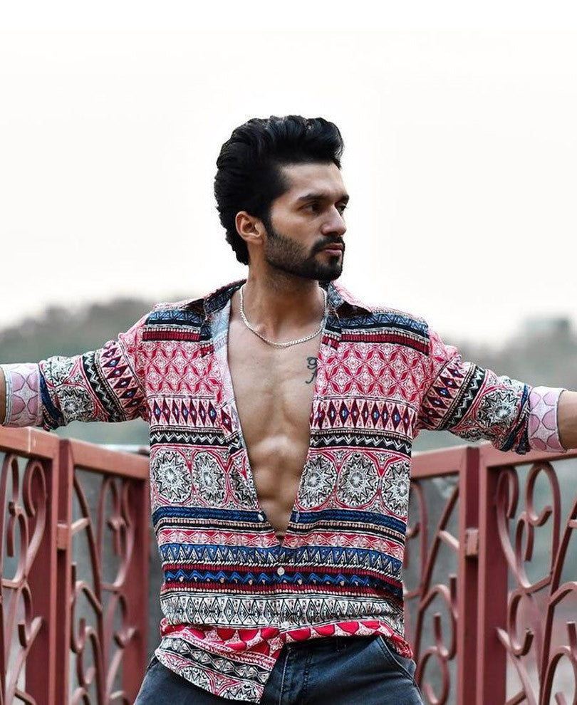 Urban Red Mix Scarf Printed Full Sleeves Shirt