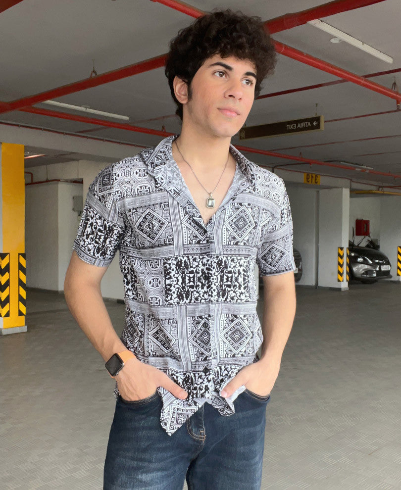 White Bandana Print Half Sleeves Shirt