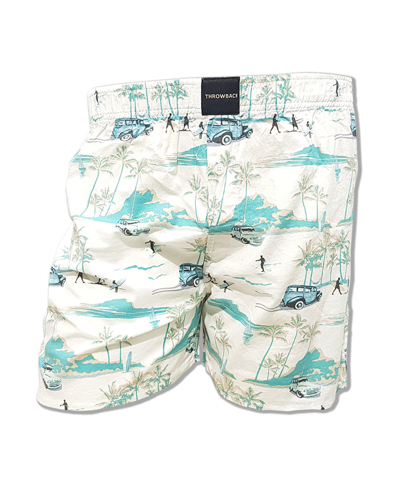 Mens White And Green Printed Boxer
