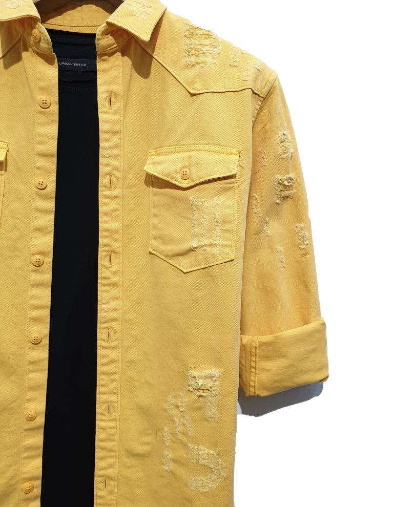 Yellow Ripped Casual Shirt
