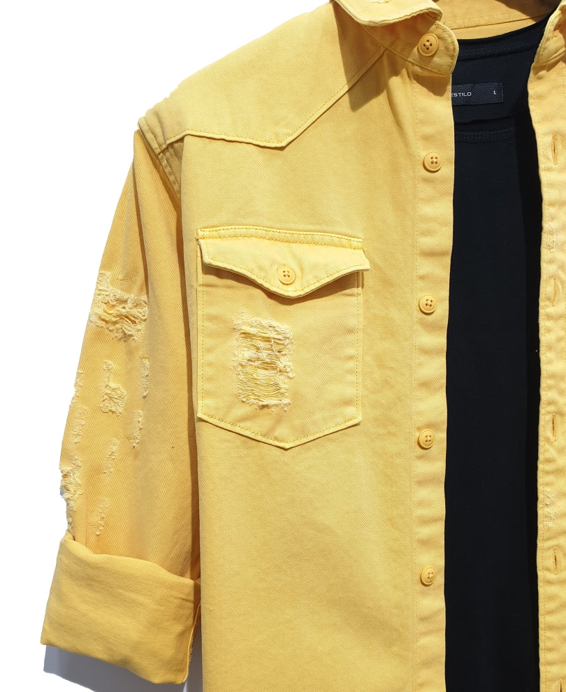 Yellow Ripped Casual Shirt
